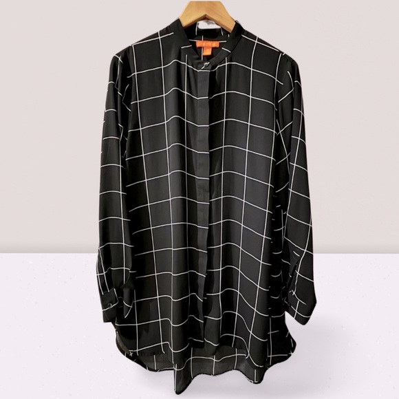 Mandarin-collar Sheer Grid Pattern Tunic - Picture 4 of 6
